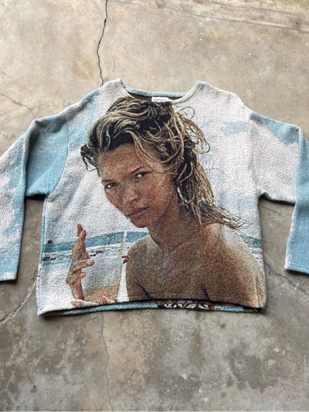 Knitwrth Kate Moss Graphic Knit Sweater in Blue and Cream